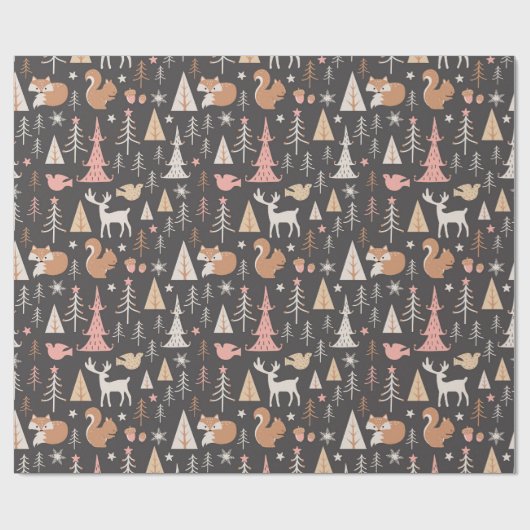 Kerstmis met jute bosdieren cadeaupapier (Vlak)
