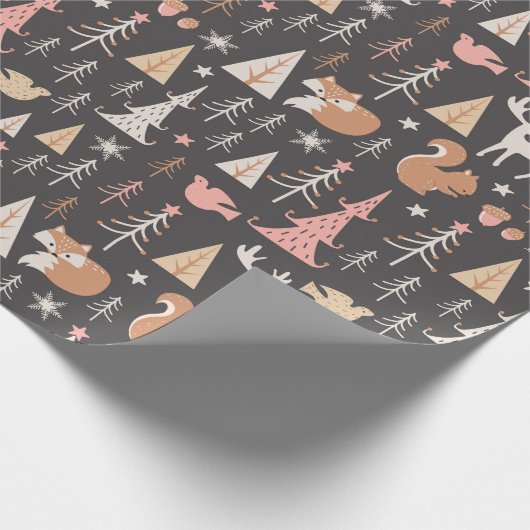 Kerstmis met jute bosdieren cadeaupapier (Hoek)