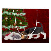 Kerstmis met kat en beagle groot cadeauzakje (Achterkant)