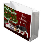 Kerstmis met kat en beagle groot cadeauzakje (Voorkant Gekanteld)