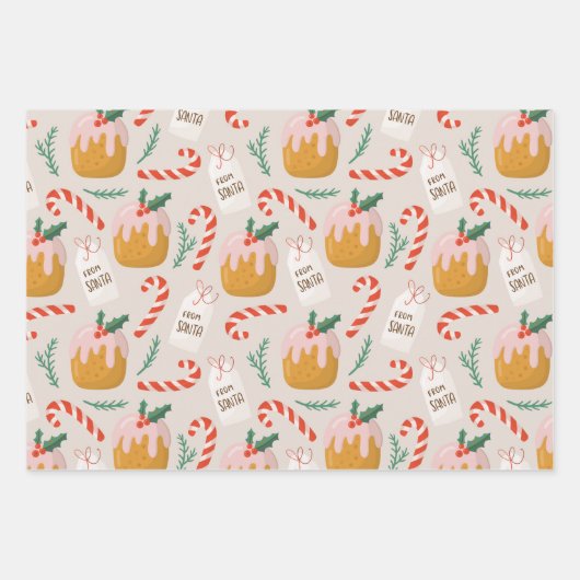 Kerstmis met kerst met cake Pattern Cute Holiday Inpakpapier Vel (Voorkant)