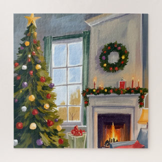 Kerstmis met Kerstbomen | Kerstboom Haard Merry Legpuzzel