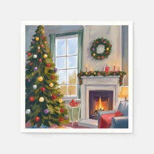 Kerstmis met Kerstbomen Kerstboom Haard Merry Servet