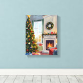 Kerstmis met Kerstboom | Kabouter Kerstman Canvas Afdruk (Insitu (Houten vloer))