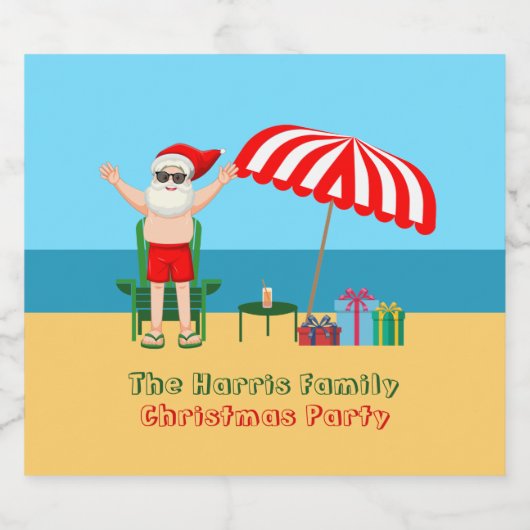 Kerstmis met kerstcadeau, kerstman, aangepast fees sparkling wijnetiket (Enkel label)