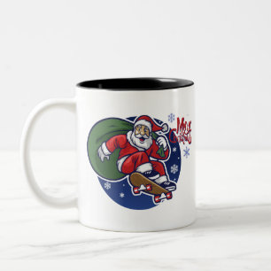 Kerstmis met kerstcadeau voor skateboard tweekleurige koffiemok