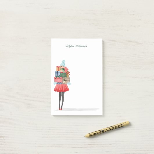 Kerstmis met kerstcadeautjes presenteert Waterverf Post-it® Notes (Op bureau)