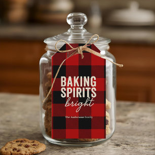 Kerstmis met Kerstgeest Buffalo Plaid Cadeaulabel