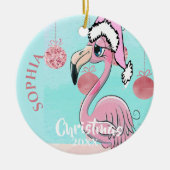 Kerstmis met kerstgrindflank met blauwe roze steke keramisch ornament (Voorkant)