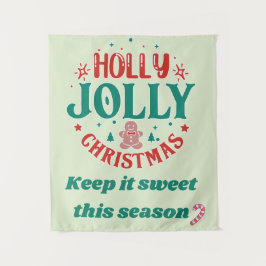 Kerstmis met Kerstkrans Cute Gebruinde Man Retro Wandkleed