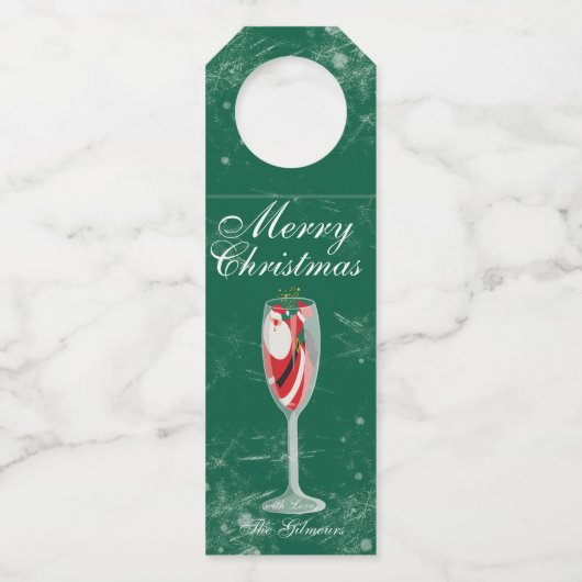 Kerstmis met Kerstman Champagne winter Flessenhanger (Voorkant)