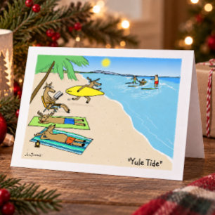 Kerstmis met Kerstman en rendieren strandvakantie Feestdagen Kaart