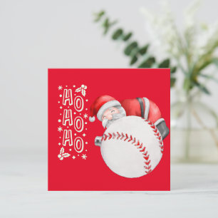 Kerstmis met Kerstman op rood met honkbal Prettig Kaart