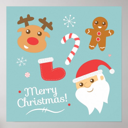 Kerstmis met Kerstman, Rendier, Kerstman Gebakfigu Poster (Voorkant)