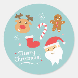 Kerstmis met Kerstman, Rendier, Kerstman Gebakfigu Ronde Sticker