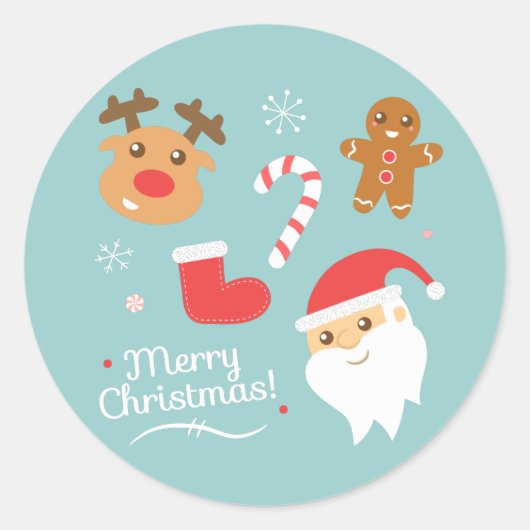 Kerstmis met Kerstman, rendier, ontbijtman Ronde Sticker (Voorkant)