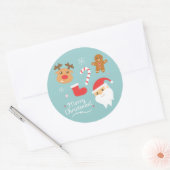 Kerstmis met Kerstman, rendier, ontbijtman Ronde Sticker (Envelop)