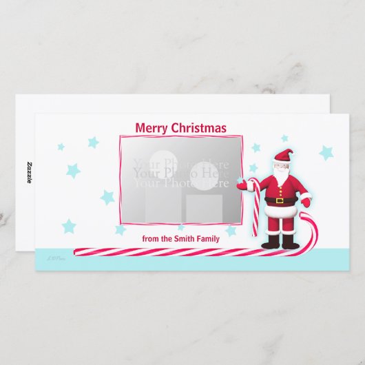 Kerstmis met Kerstman, Suikerriet en Sterren Feestdagenkaart (Voorkant / Achterkant)