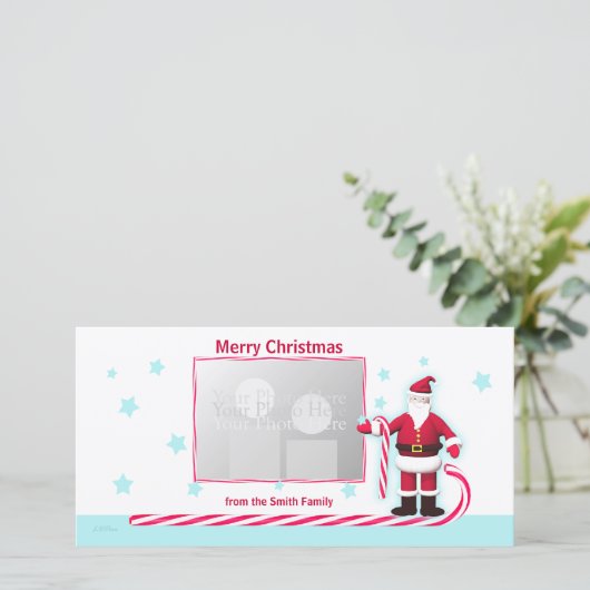 Kerstmis met Kerstman, Suikerriet en Sterren Feestdagenkaart (Staand voorkant)