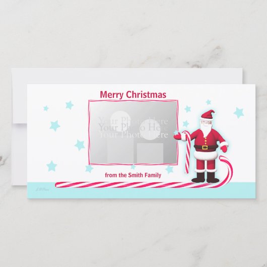 Kerstmis met Kerstman, Suikerriet en Sterren Feestdagenkaart (Voorkant)