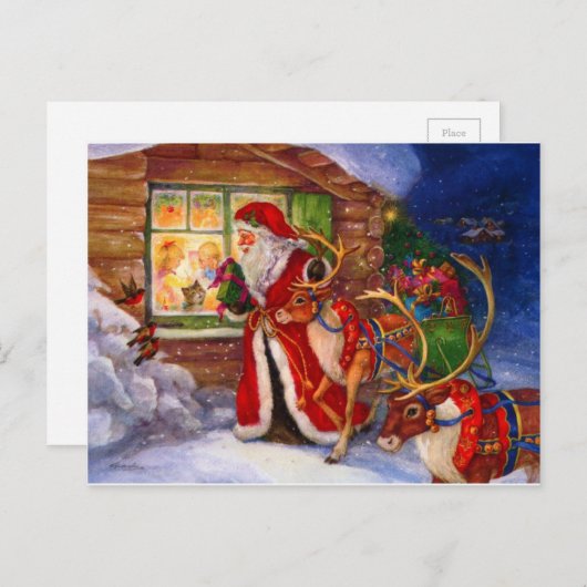 Kerstmis met kerstmis en rendieren feestdagenkaart (Voorkant / Achterkant)