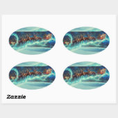 Kerstmis met kerstmis en rendieren ovale sticker (Vel)