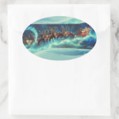 Kerstmis met kerstmis en rendieren ovale sticker (Tas)