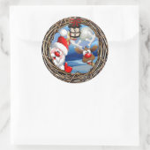Kerstmis met kerstmis en rendieren ronde sticker (Tas)