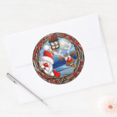 Kerstmis met kerstmis en rendieren ronde sticker (Envelop)