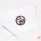 Kerstmis met kerstmis en rendieren ronde sticker (Envelop)