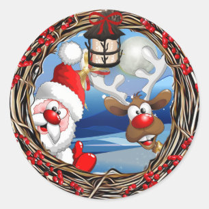 Kerstmis met kerstmis en rendieren ronde sticker