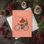 Kerstmis met kerstmis in juli feestdagenkaart<br><div class="desc">Originele illustratie van de Kerstman op een fiets met de achtergrond van de douanekleur en de formulering van de de uitnodigingsuitnodiging van de douanegebeurtenis. ©Becky Nimoy 2021</div>