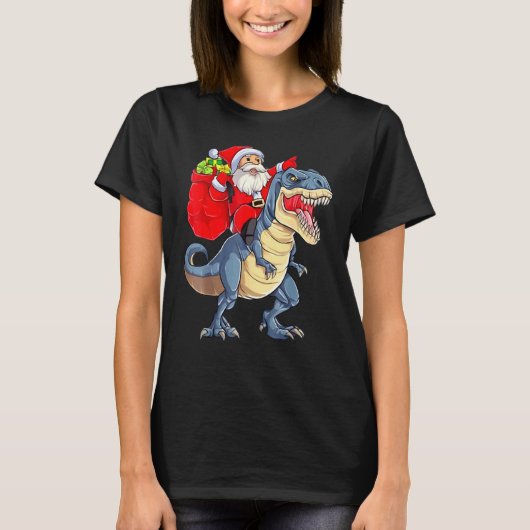 Kerstmis met kerstmis in Santa Riding Dinosaur Rex T-shirt (Voorkant)
