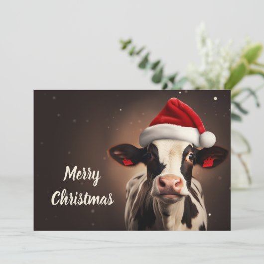 Kerstmis met kerstmis Koe Feestdagenkaart (Staand voorkant)