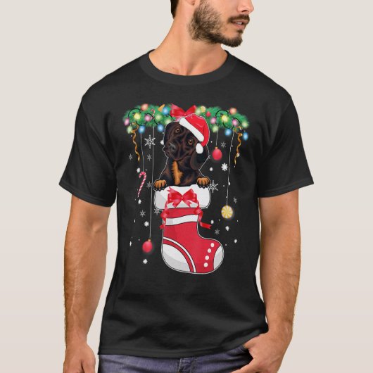 Kerstmis met kerstmis met een dachshund-hond die 1 t-shirt (Voorkant)