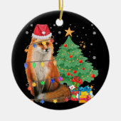 Kerstmis met Kerstmis met kerstlampje Fox Lover Ke Keramisch Ornament (Voorkant)