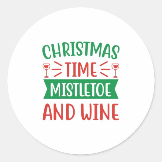 Kerstmis met kerstmis, mistletoe en wijn ronde sticker (Voorkant)