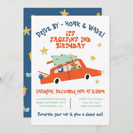 Kerstmis met kerstmis op jaardag kaart (Voorkant / Achterkant)