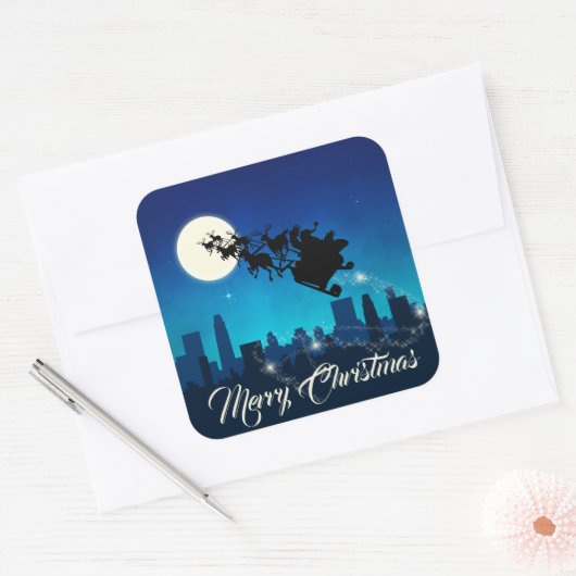 Kerstmis met kerstmis vierkante sticker (Envelop)
