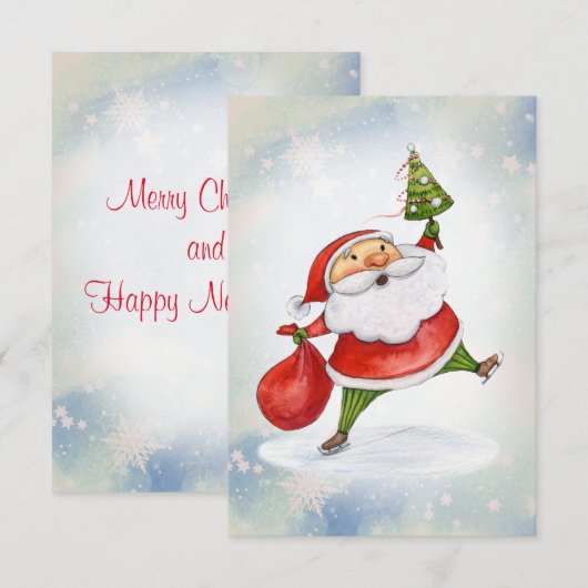 Kerstmis met kerstmis waterverf voor kerstmis bedankkaart (Voorkant / Achterkant)