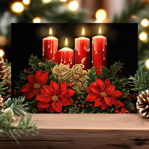 Kerstmis met kerststerren en kaarsen feestdagen kaart