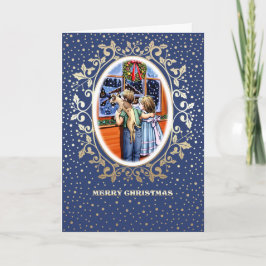 Kerstmis met Kinderen en puppy Feestdagen Kaart