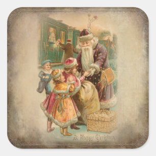 Kerstmis met kinderen op treinstation vierkante sticker