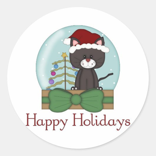 Kerstmis met Kitten Holiday met kerstcadeautjes Ronde Sticker (Voorkant)