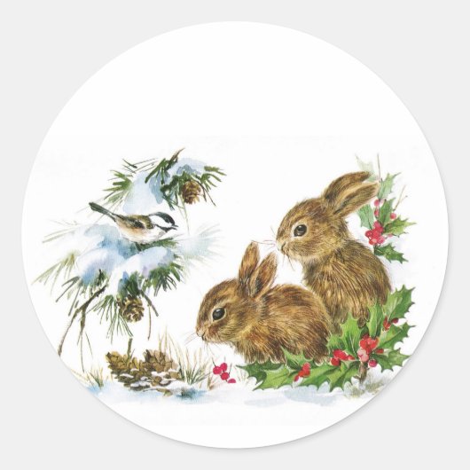 Kerstmis met kleine Bunnies Ronde Sticker (Voorkant)