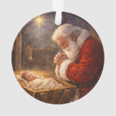 Kerstmis met knielende Kerstman bij de kribbe Ornament (achterkant)