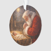 Kerstmis met knielende Kerstman bij de kribbe Ornament (voorkant)