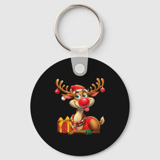 Kerstmis Met Knuffel Rendieren Grappig Kerstcadeau Sleutelhanger (Voorkant)