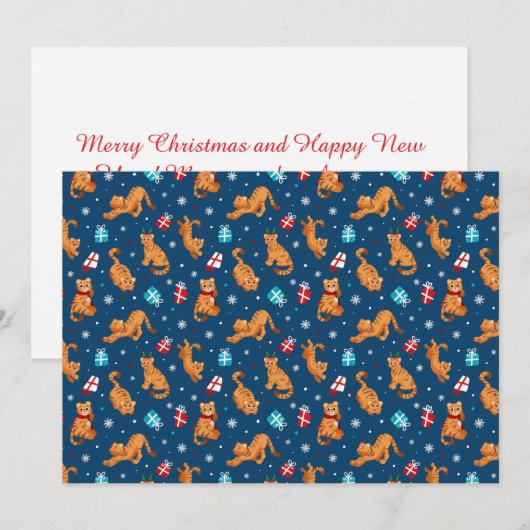 Kerstmis met knuffel Tijger en Cadeaus Feestdagenkaart (Voorkant / Achterkant)