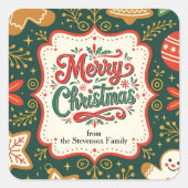 Kerstmis met koekjes in een vintage lijst vierkante sticker (Voorkant)